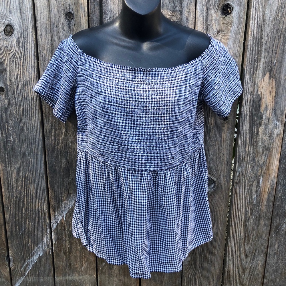 Gingham off the shoulder blouse